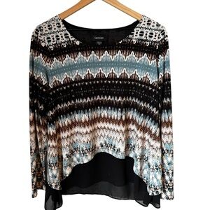 Karen Kane Double Layered Aztec Abstract Print Long Sleeve Top Size Small